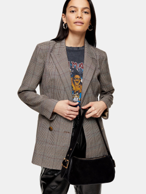 Brown Check Double Breasted Blazer