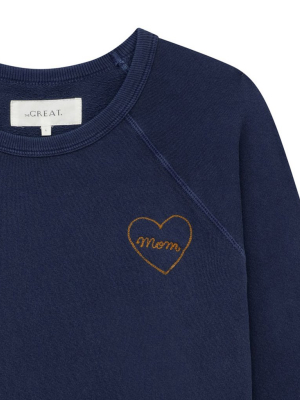 The Mom Embroidered College Sweatshirt. -- Navy With Spice