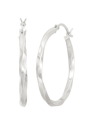 Sterling Silver Wide High Polish Twisted Hoop Earrings