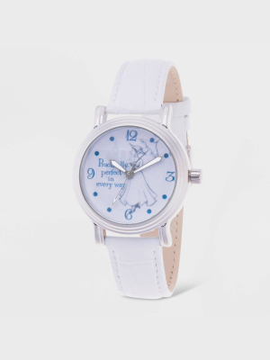 Women's Disney Mary Poppins Leather Strap Watch - White