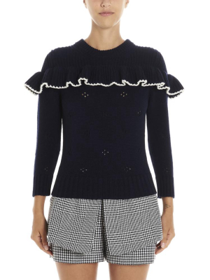 Alexander Mcqueen Ruffled Crochet Knit Detail Sweatshirt