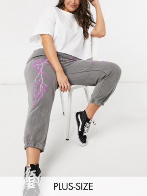 New Girl Order Curve Lightning Print Sweatpants Two-piece In Vintage Washed Gray