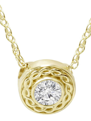 Pompeii3 1/10ct Solitaire Round Diamond Braided Pendant 14k Yellow Gold 6mm Wide