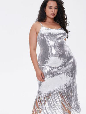 Plus Size Sequin Fringe Cami Dress