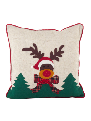 Christmas Reindeer Applique Design Poly Filled Throw Pillow - Saro Lifestyle