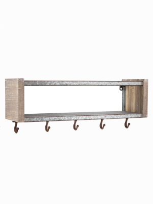 24.7" X 9.5" Decorative Galvanized Metal And Wood Wall Shelf Brown - E2 Concepts
