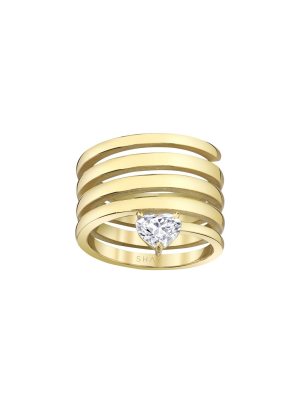 Gold Spiral Diamond Heart Ring - Yellow Gold