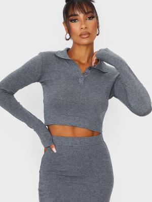 Charcoal Collar Super Soft Knitted Top