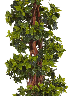 5ft English Ivy Spiral Topiary Artificial Tree In Gray Planter - Nearly Natural