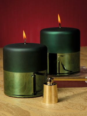 Tonal Metallic Pillar Candle - Green