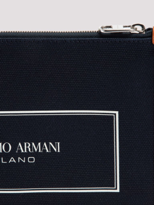 Giorgio Armani Logo Print Zipped Clutch