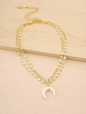 Crystal Dotted Horn Pendant 18k Gold Plated Necklace Set