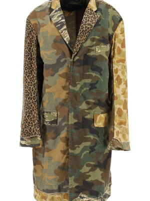 R13 Camouflage Print Patchwork Coat