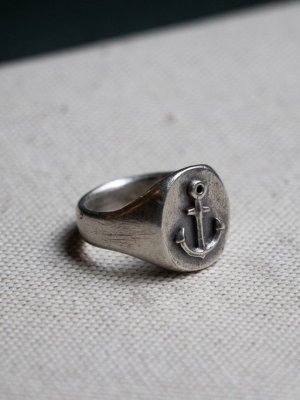 Anchor Signet Ring In Sterling Silver