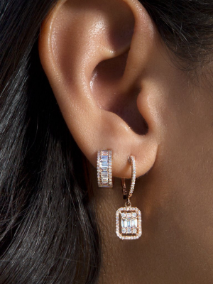 14kt White Gold Baguette Diamond Elle Huggie Earrings