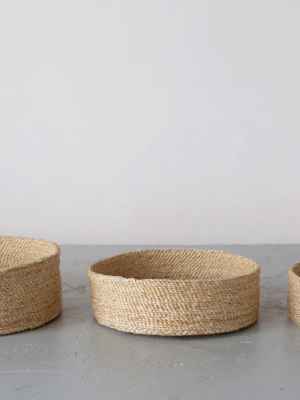 Trio Of Round Jute Baskets - Natural