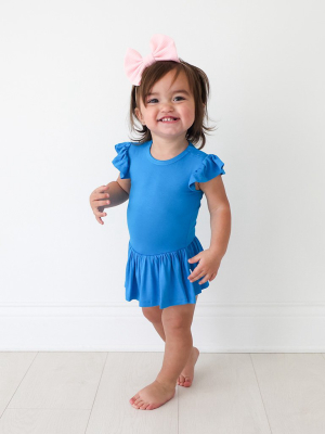 Hawaiian Blue Ruffled Cap Sleeve Twirl Skirt Bodysuit