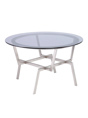 Mawes Round Glass-top Cocktail Table Nickel - Aiden Lane