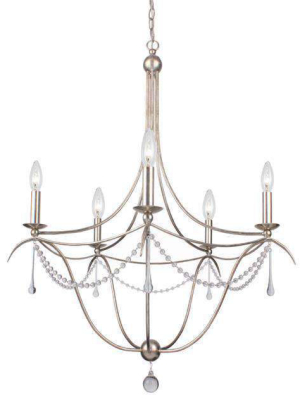 Metro 5 Light Crystal Beads Silver Chandelier Ii