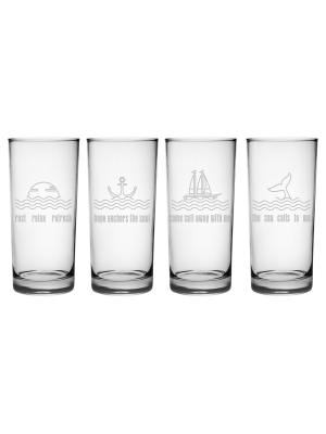 Susquehanna Glass Sea Décor 15oz Highball Glasses - Set Of 4