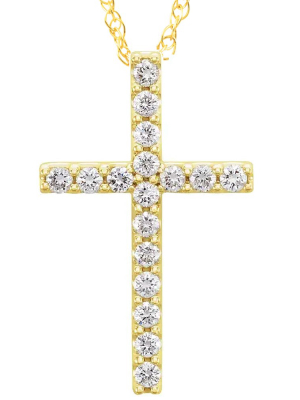 Pompeii3 1/3 Ct Diamond Cross Pendant Necklace 18" 10k Yellow Gold 21mm Tall