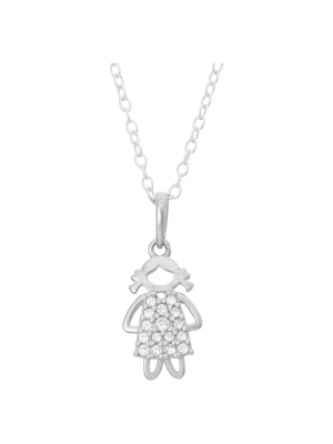 Children's Little Girl Cubic Zirconia Pendant In Sterling Silver