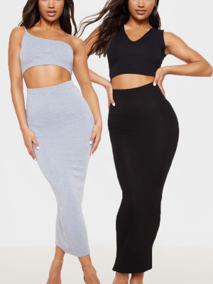 Basic Black & Grey Jersey Midaxi Skirt 2 Pack