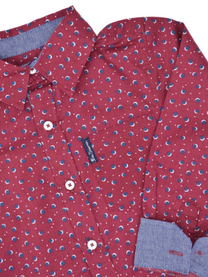 Boys' Red Button-down Shirt With Navy Dot Pattern (sizes 8-18)