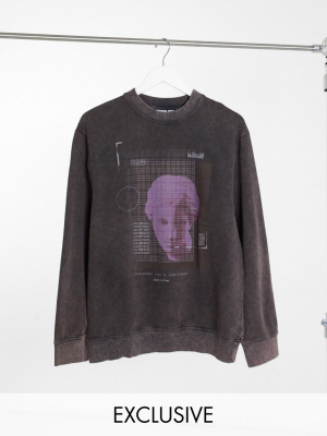 Collusion Photographic Print Brown Acid Wash Sweatshirt