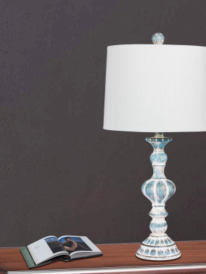 2pk Distressed Sculpted Candlestick Resin Table Lamps Blue - Fangio Lighting