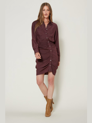 Ruched Button Down Shirt Dress