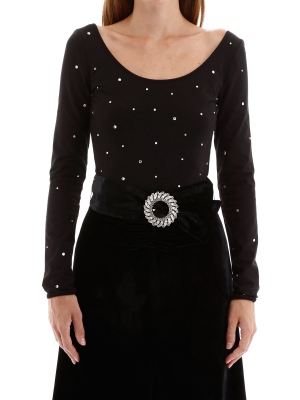 Miu Miu Crystal Embellished Long-sleeve Bodysuit