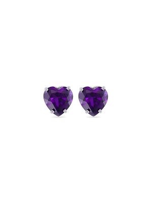 Pompeii3 1ct Heart Shape Created Amethyst Studs Earrings 14k White Gold