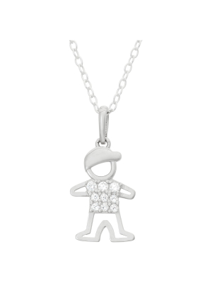 Children's Little Boy Cubic Zirconia Pendant In Sterling Silver