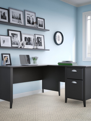 Kathy Ireland Office Connecticut Desk In Black Suede Oak - Bush Furniture