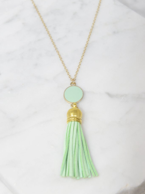 Give It To You Mint Green Tassel Necklace