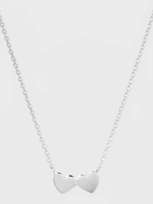 Sterling Silver Double Heart Necklace - Silver