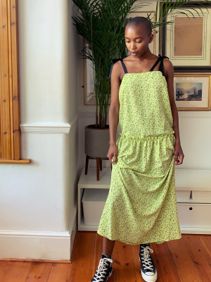 Tall Lime Green Tie Tiered Sun Dress