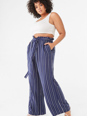 Plus Size Pinstriped Paperbag Pants