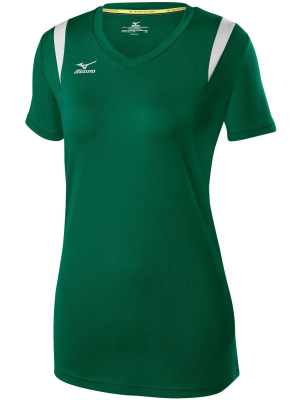 Mizuno Womens Semi Fit Short Sleeve V Neck Athletic T-shirt - Green Medium