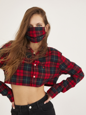 Urban Renewal Recycled Flannel Cropped Shirt & Reusable Face Mask Set