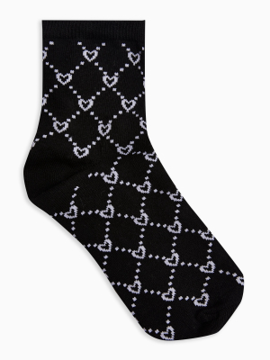 Heart Jacquard Socks In Black