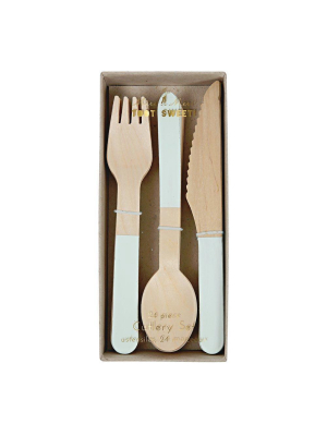 Mint Wooden Cutlery Set (x 24)