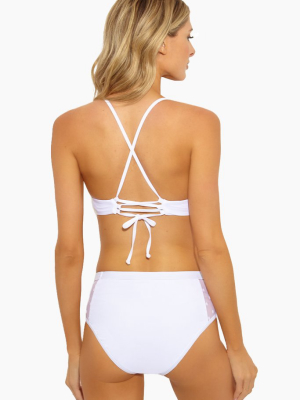 Sheer Dot Panels High Waist Bikini Bottom - White