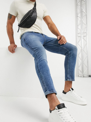 River Island Tapered Jeans In Mid Wash Blue