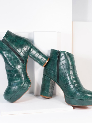 Chelsea Crew 1970s Green Crocodile Disco Booties