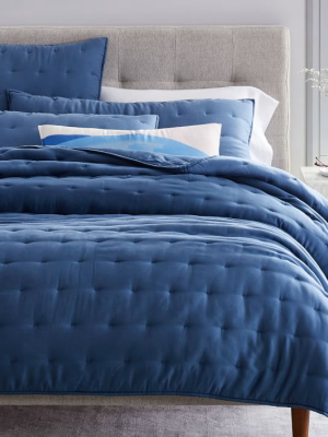 Tencel™ Crescent Stitch Quilt & Shams - Light Indigo