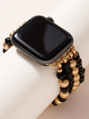 Gold Plated Small Rubber Beads Stone Multi Layered Iwatch Band