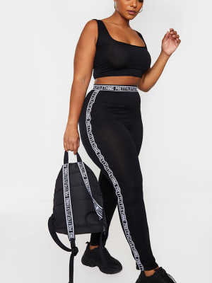 Prettylittlething Plus Black Side Tape Leggings