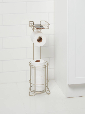 Reserve With Wire Media Shelf Pearl Freestanding Toilet Tissue Holder Silver - Threshold™